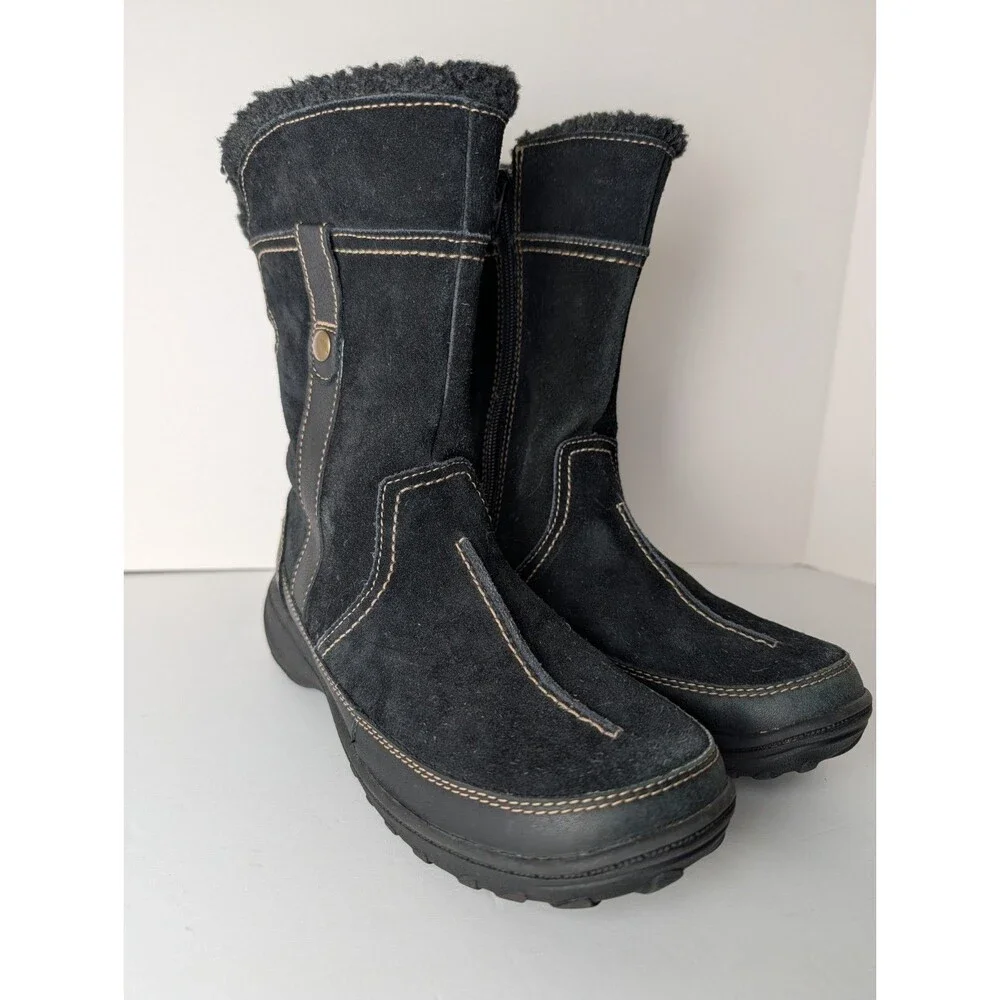 Clarks Womens Black Suede Andes Fortune Q Comfort Winter Boots Size 6.5M 63058